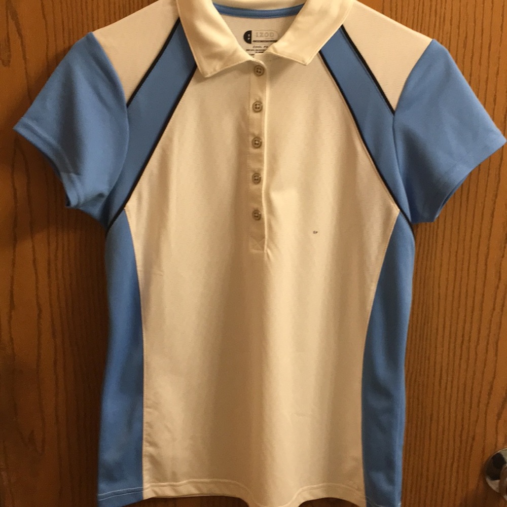 Blue and white golf shirt
